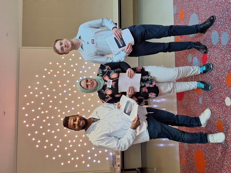 L-R: Achombom (Jude) Tunyi (Newstead lab), Sarah Hassanein (Vasilieva lab) and Alexander Welch (Furger lab)